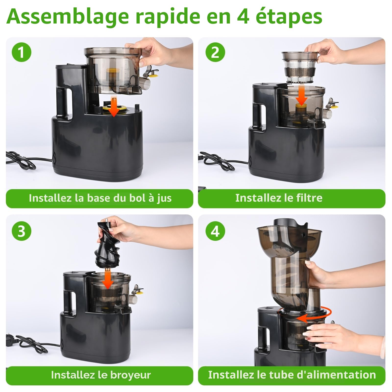Extracteur de jus 500W, Fruits et Légumes, Fonction Inverse, Grande Ouverture 98mm, Slow Juicer, Taux d'extraction 98%, 2 Récipients, Sans BPA