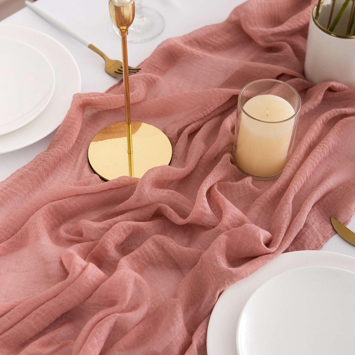 Runner da tavolo RENRUIRUI Ruffle Rustico Tessuto di Cotone Decorazioni da Tavola per La Casa Cucina Matrimonio Fattoria Sposa Doccia Festa di Compleanno (Color : Pink, Size : 30X270CM