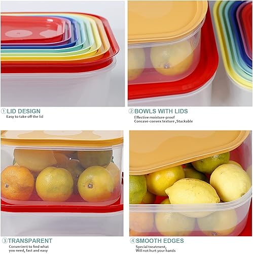 Miniatura 5 de shopwithgreen Cuencos de almacenamiento de plástico con tapas, cuencos de cocina de acceso rápido, almacenamiento de alimentos, diseño hermético