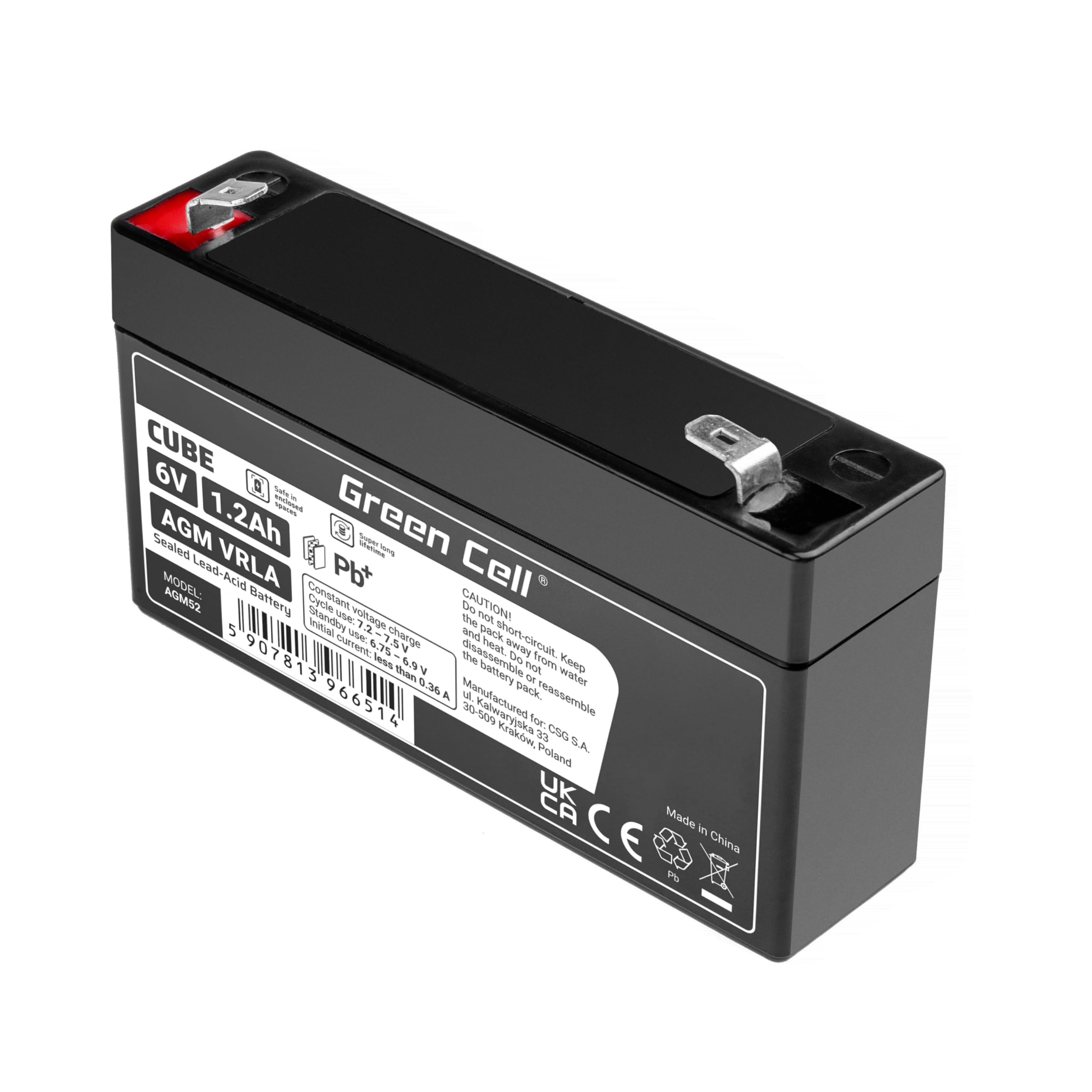 Green Cell Batteria AGM 6V 1,2Ah Ricaricabile - Sigillata, Senza Manutenzione, Per UPS, Allarmi, Scooter E Impianti Solari
