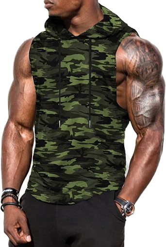 Babioboa Mens Workout Hooded Tank Tops Sports Training Sleeveless Gym Hoodies Bodybuilding Cut Off Muscle Shirts