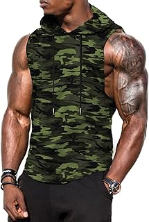 Babioboa Men's Workout Hooded Tank Tops Sports Training Sleeveless Gym Hoodies Bodybuilding Cut Off Muscle Shirts