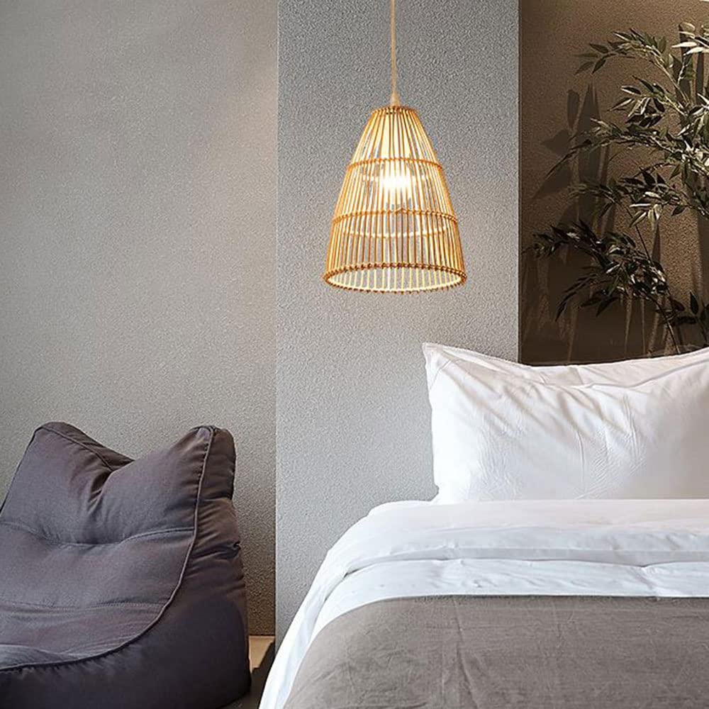 Nowoczesna Rattanowa Lampa Wisząca Wisząca Lampa Sufitowa, Przybrzeżna Wiklinowa Oprawa Oświetleniowa Żyrandol Regulowana Lampa Z Naturalnego Tkanego Bambusa Do Kuchni, Jadalni, Sypialni, Beżu