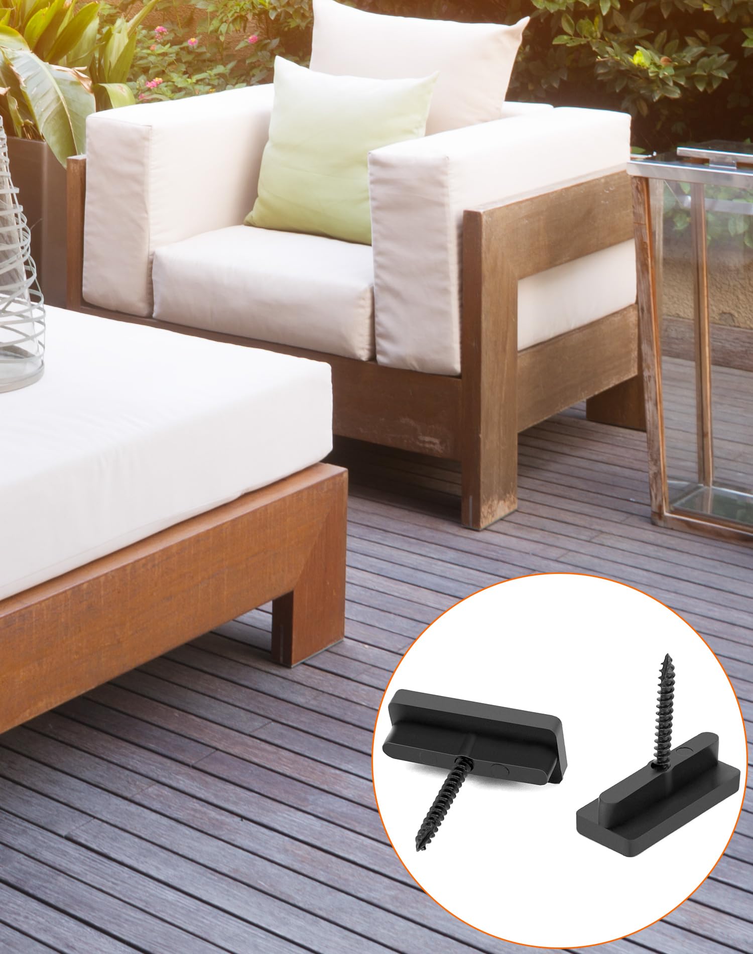 QWORK® 200 szt. Klipsy WPC Klipsy tarasowe 5 mm Ukryte elementy dystansowe ze śrubami do desek tarasowych WPC/BPC