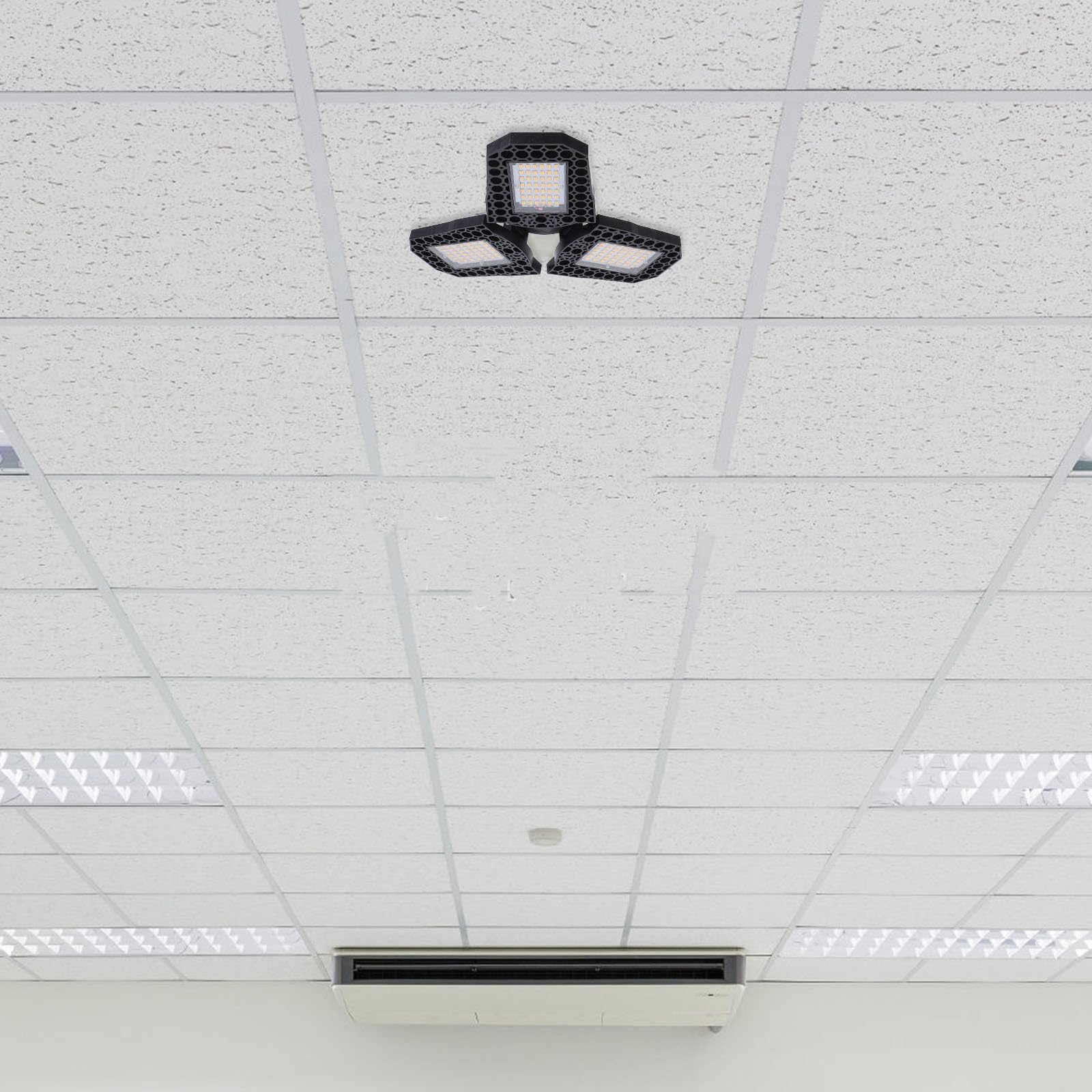 VILLCASE LED Folding Workshop Light 60w Warm White Three-Leaf Deformation Garage Ceiling Lamp for Warehouse and Industrial Lighting — view 6