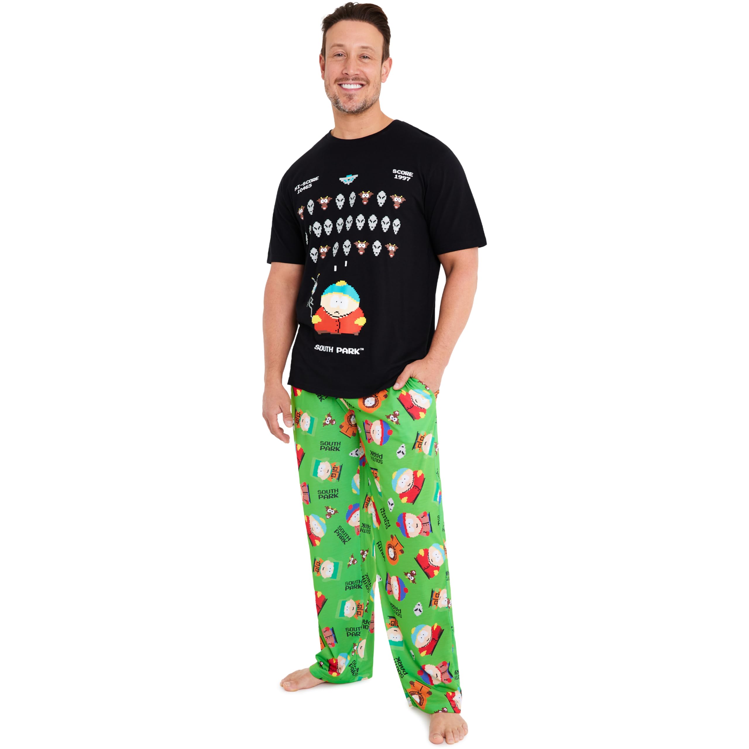 South Park Mens Pyjamas Set T-Shirt Long Bottoms Teens PJs Comfy Loungewear Kenny Eric Cartman Nightwear Funny Gifts for Men (L, Multi)