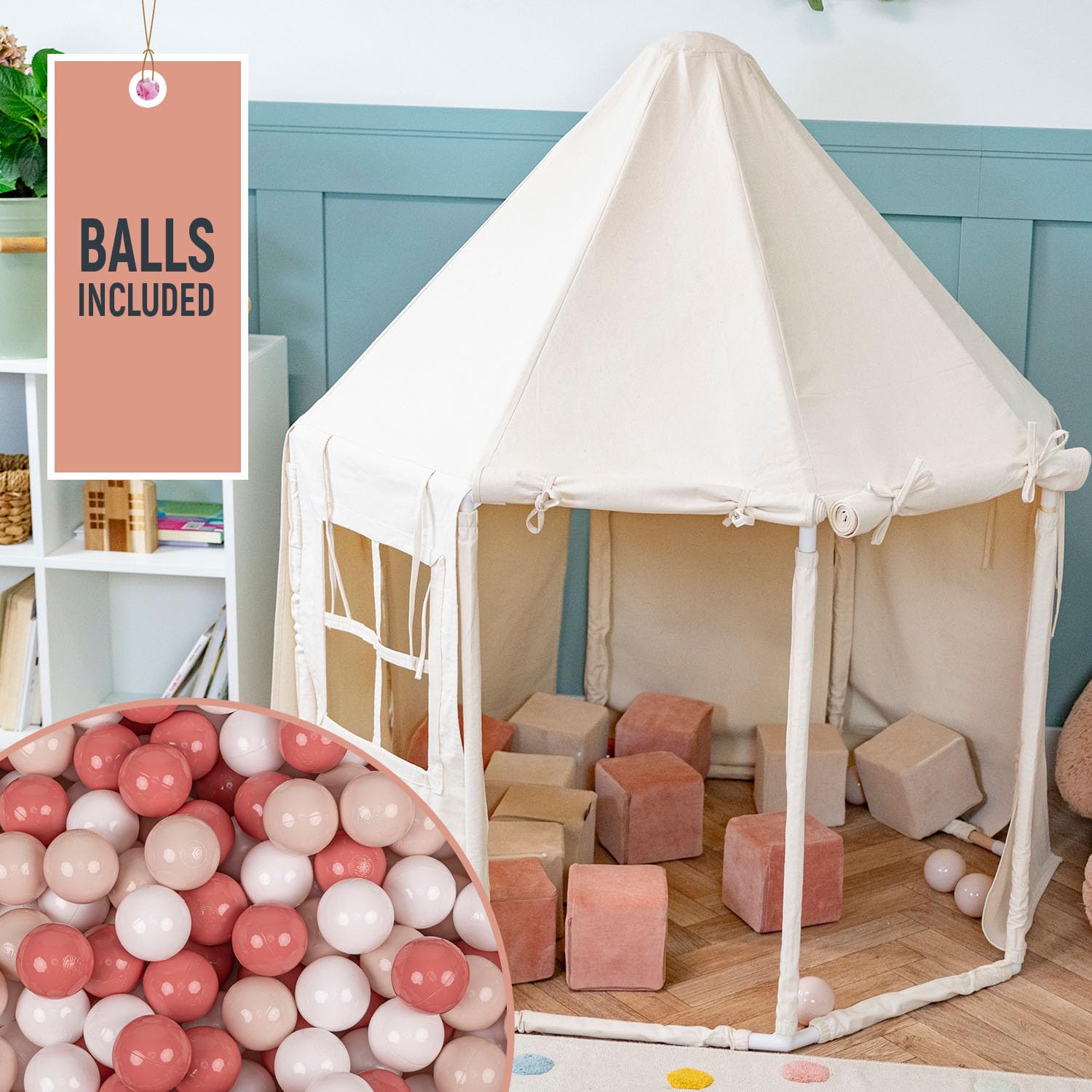 KiddyMoon Play Tent For Kids Pavilion With 100 Balls Playhouse Cotton Fabric Indoor Outdoor Use Foldable Design Easy Assembly And Storage Perfect For Play