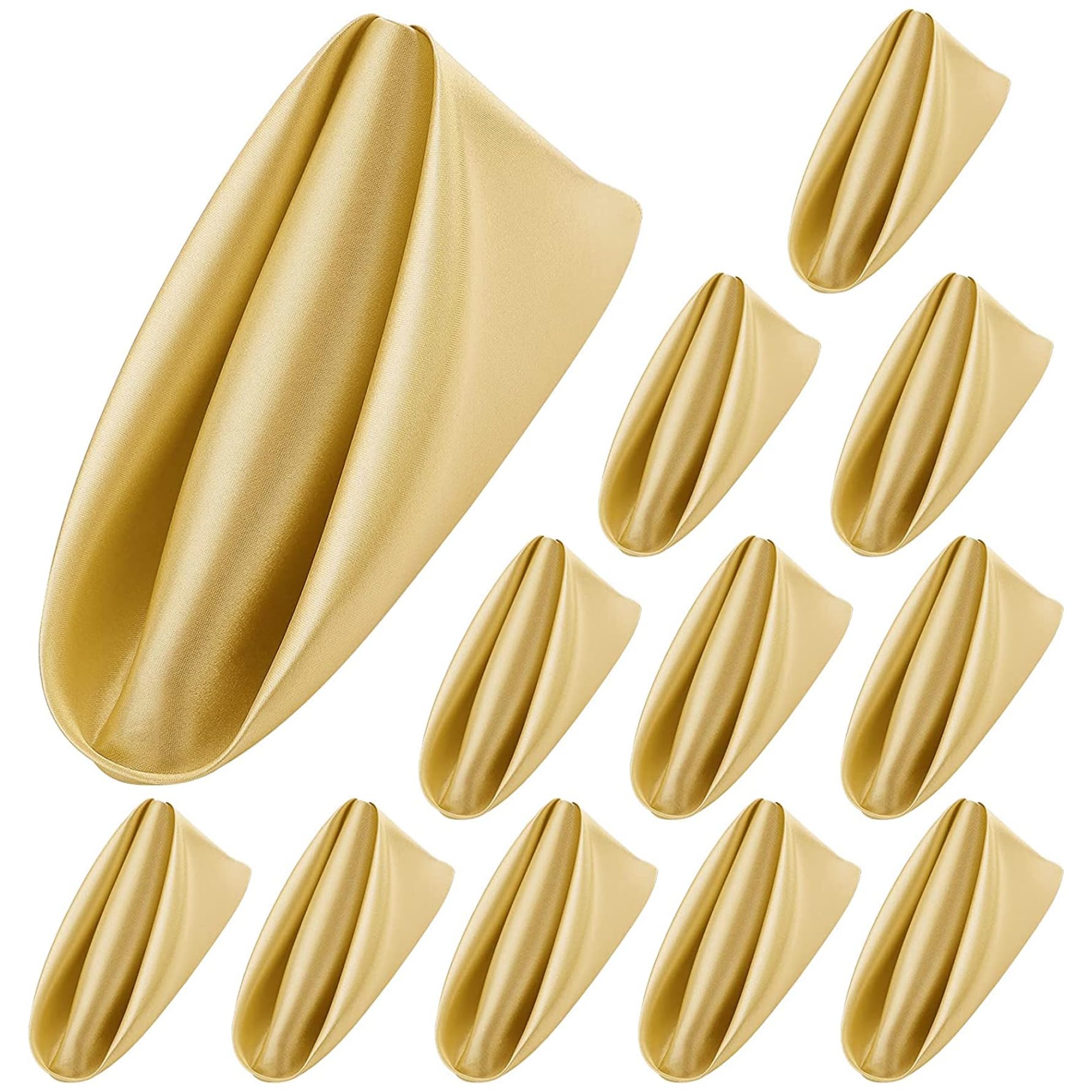 12Pack Gold Satin Dinner Napkins 17x17 Inch, Soft Square Table Napkins for Restaurant, Weddings, Party, formal Dining Decoration, Reusable & Elegant