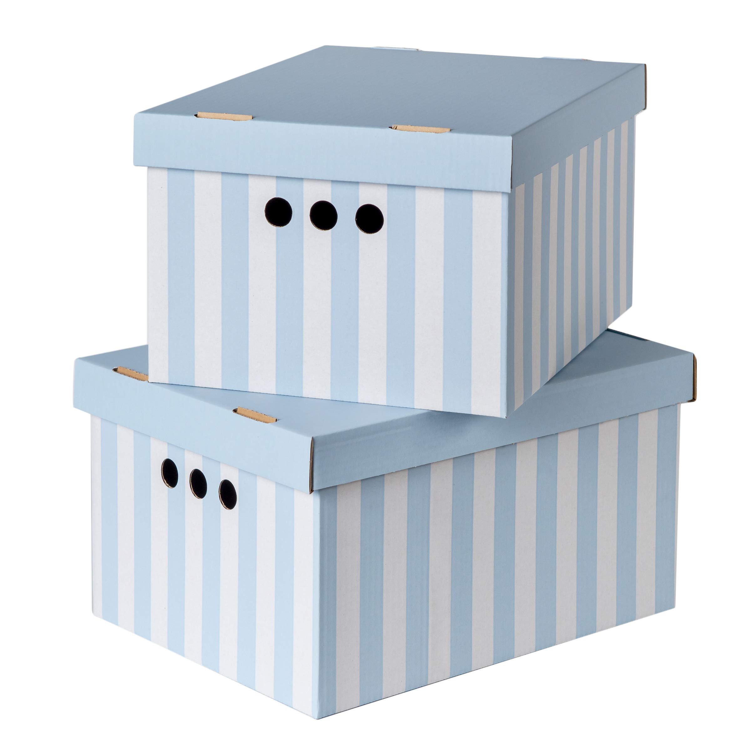 Softillo Light Blue Stripes Pack Of 2 Decorative Storage Boxes With Lids Home Office Bedroom Wardrobe Box Organiser Archive Box With Lid Multi-Use General Storage Archive Box Lid Stylish Set Xlarge