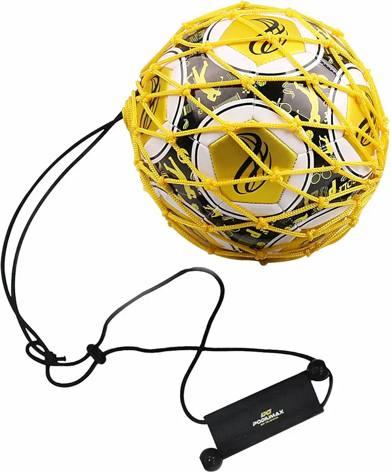 PodiuMax Handle Solo Soccer Kick Trainer with New Ball Locked Net Design, Soccer Ball Bungee Elastic Training Juggling Net (Fits Ball Size 3, 4, 5)