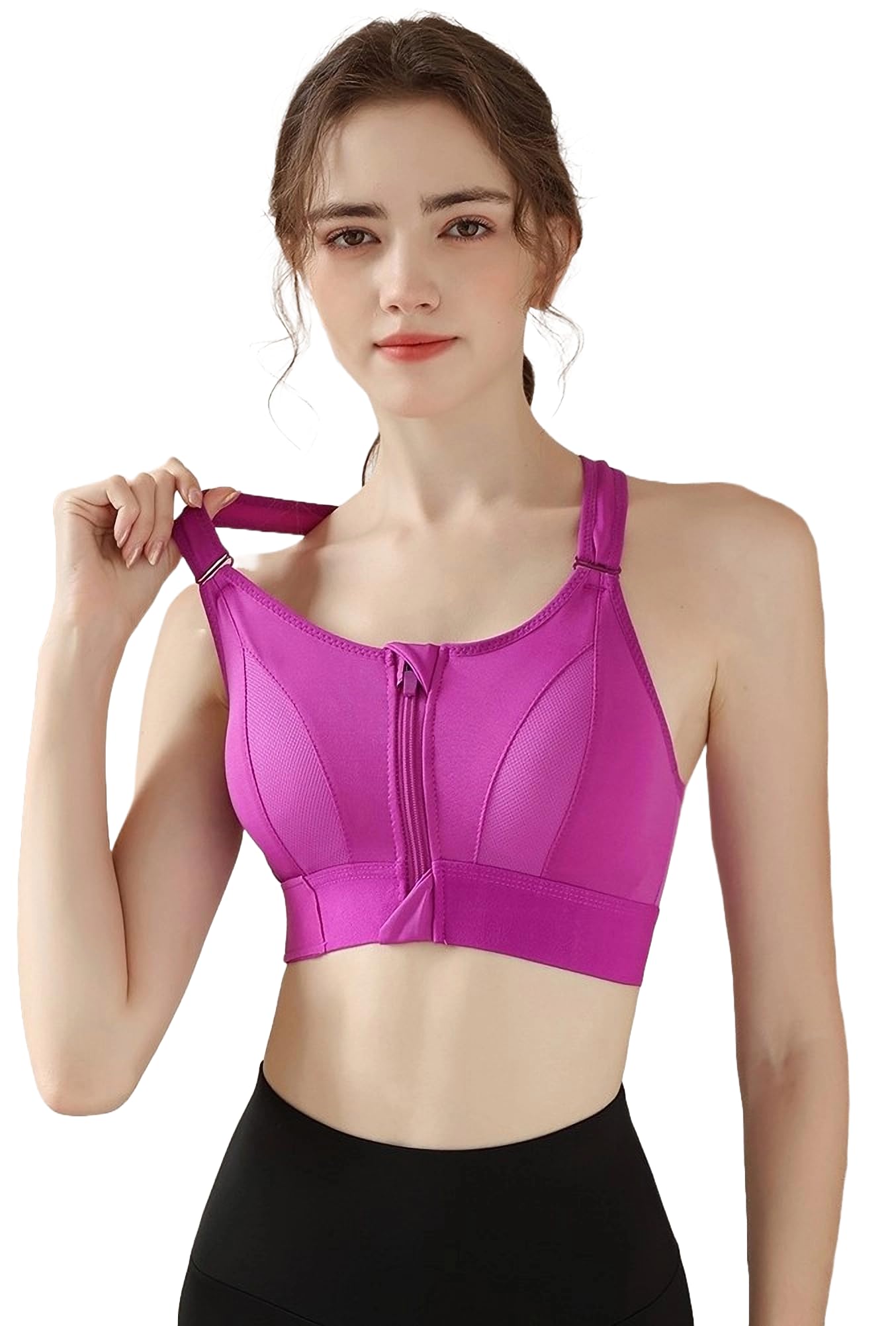fabluk Padded Front Zip High Support Racerback Sports Bra for Women with Adjustable Straps, Moisture-Wicking 4-Way Stretch Fabric, Sizes M to 5XL-picture-19
