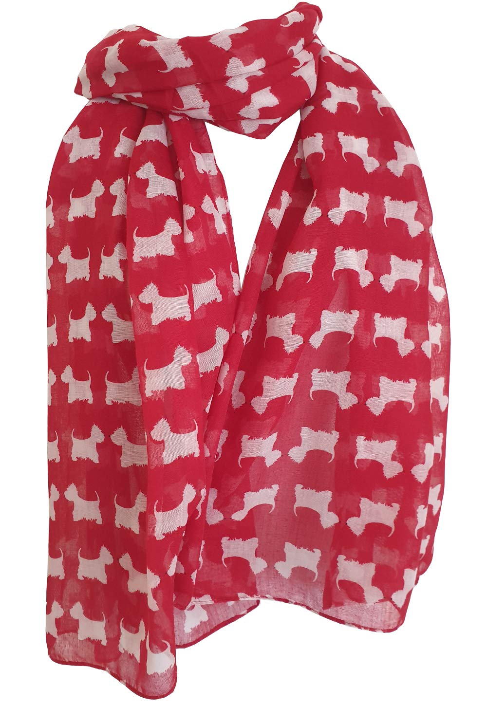 Glamlondon Women's Red Scottie Dog Scarf Westie Dogs Breed West Highland Scottish Terrier Wrap Shawl Sarong (Red)