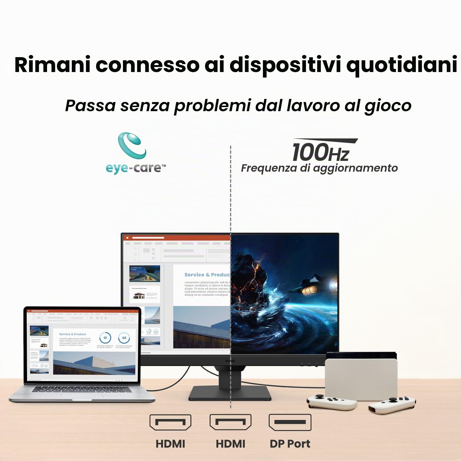 BenQ GW2490 - Schermo per computer da gioco 100 Hz 24" FHD 1920 x 1080p | IPS | Tecnologia per la cura degli occhi | Bassa luce blu | Antiriflesso | Luminosità adattiva | Altoparlanti integrati |