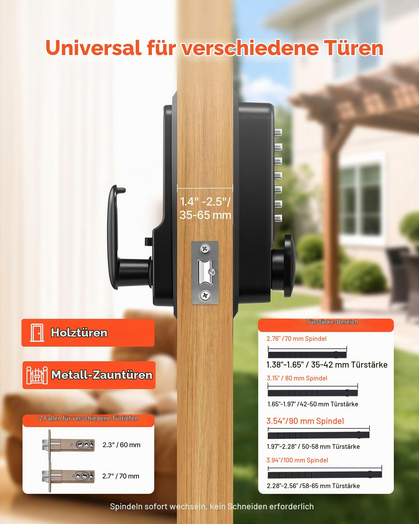VEVOR Mechanisches Codeschloss mie Einseitigem Tastenschloss (4- bis 7-stelliger Code), Schlüsselloses Türschloss mit Griff & Knauf & Automatischer Verriegelung, für Haustüren Garagen, Schwarz
