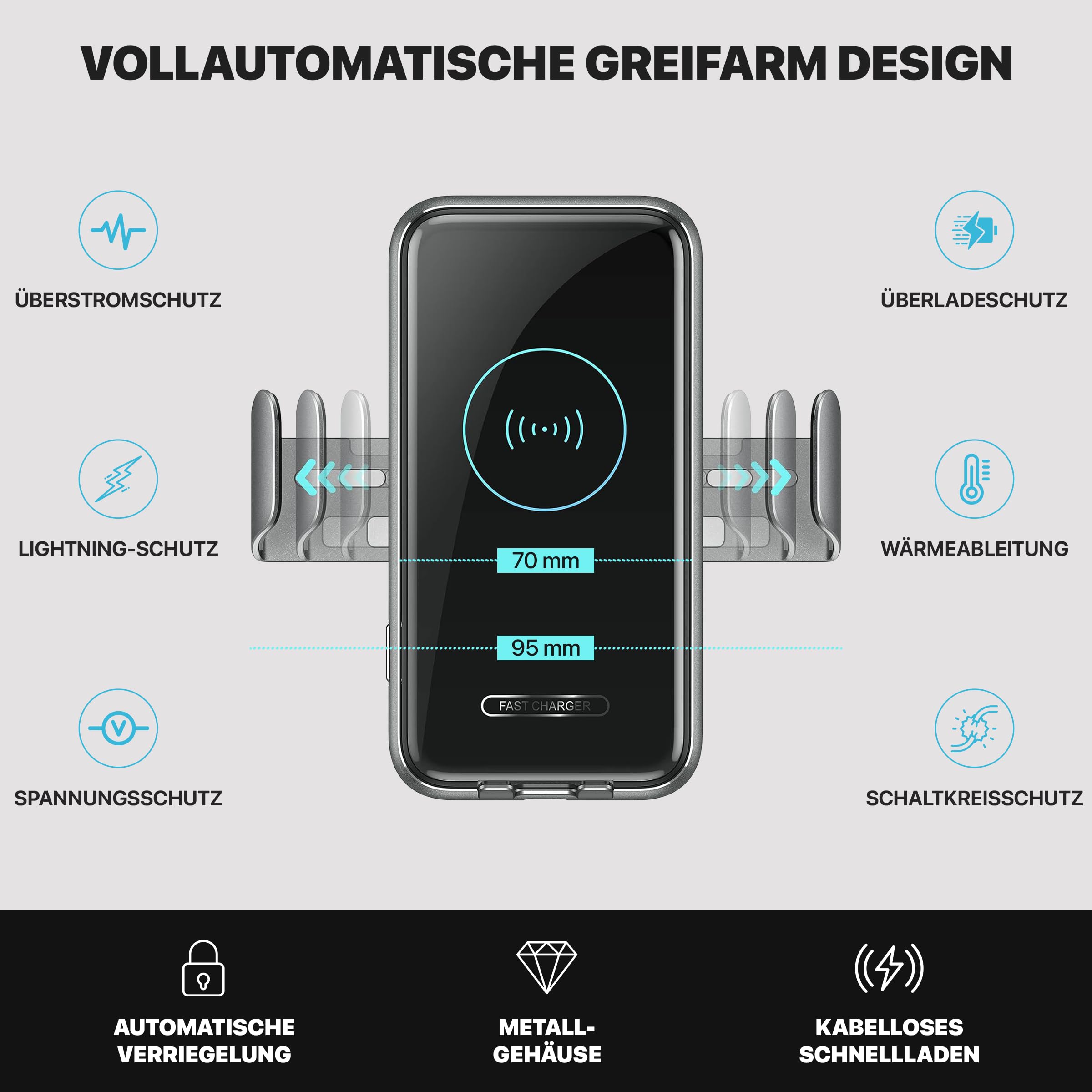 [ Test SEHR GUT, Note 1.1 *] AXRED V8 15W Handyhalterung Auto mit Ladefunktion, Automatische Locking & Touch Entriegelung, Kabellose Schnellladen Qi Handy KFZ Halterung Kompatibel mit iPhone Samsung