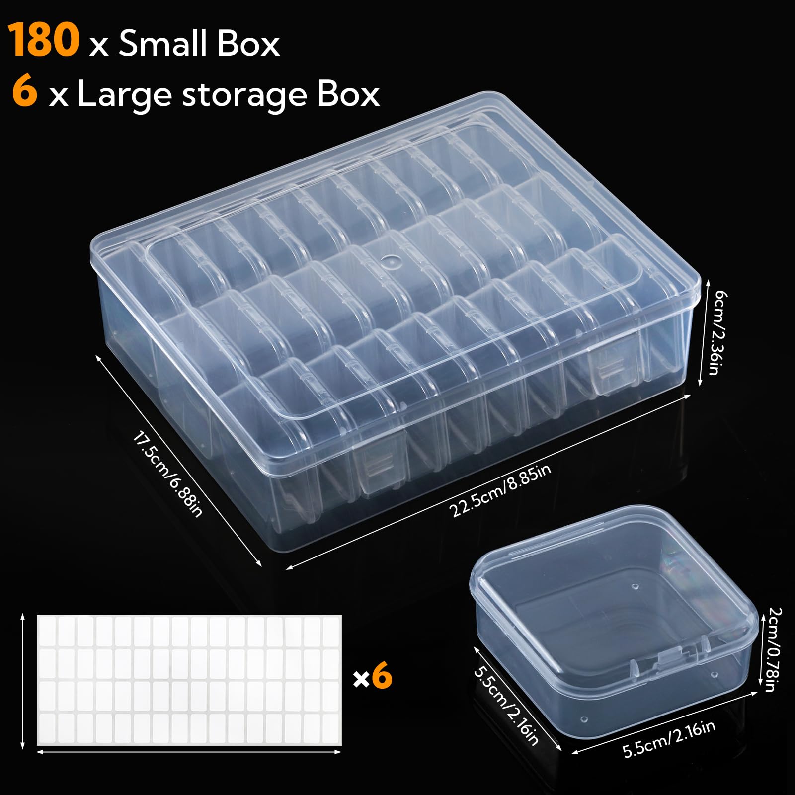 Photo 1 of 186 Pack Bead Organizer Box, Transparent Small Plastic Containers (6 Large Boxes and 180 Small Boxes), Bead Organizers and Storage with Blank Stickers for Bracelet Making DIY Jewelry Craft Nail