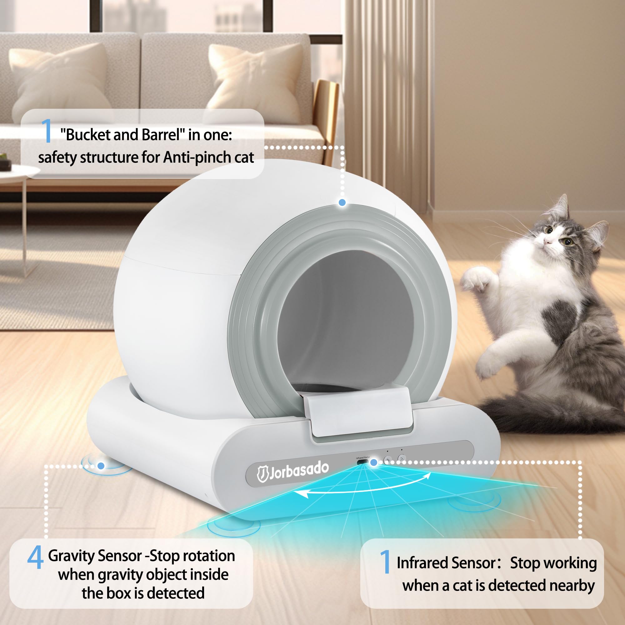 J JORBASADO Self Cleaning Litter Box 65L+9L Automatic Cat Litter Box Self Cleaning with APP Control for Multiple Cats Families Safety Protection - image 2