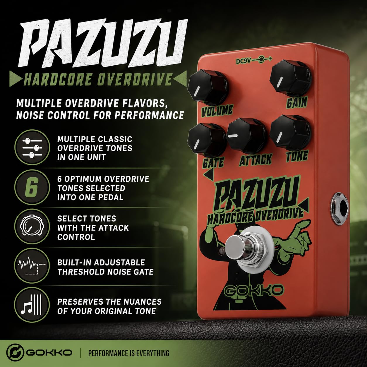 Amazon.com: GOKKO PAZUZU OVERDRIVE GK-62 - Multi-Tone Overdrive