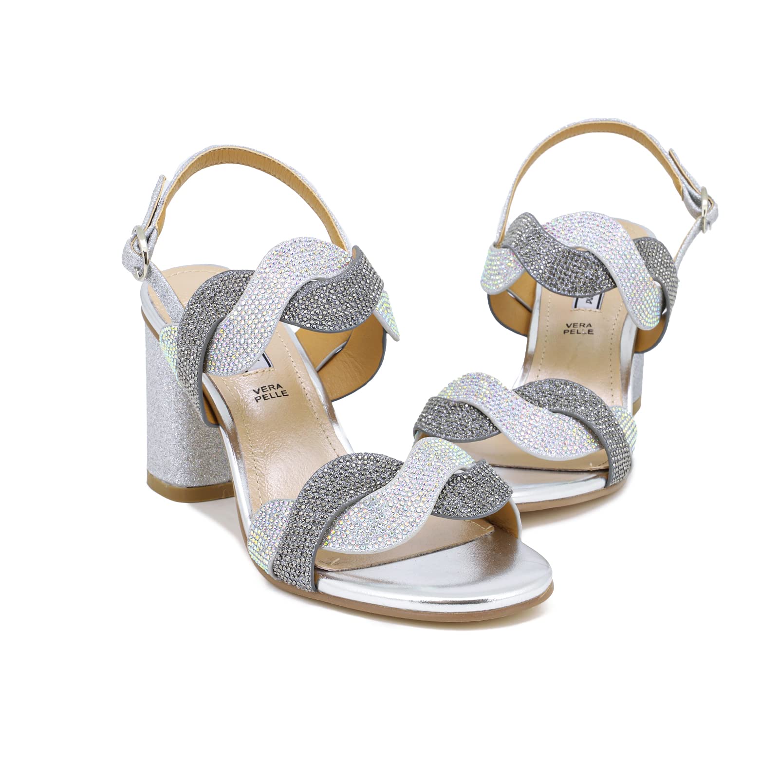 QUEEN HELENA Sandali Eleganti con Tacco Medio Largo con Strass Donna ZM9010