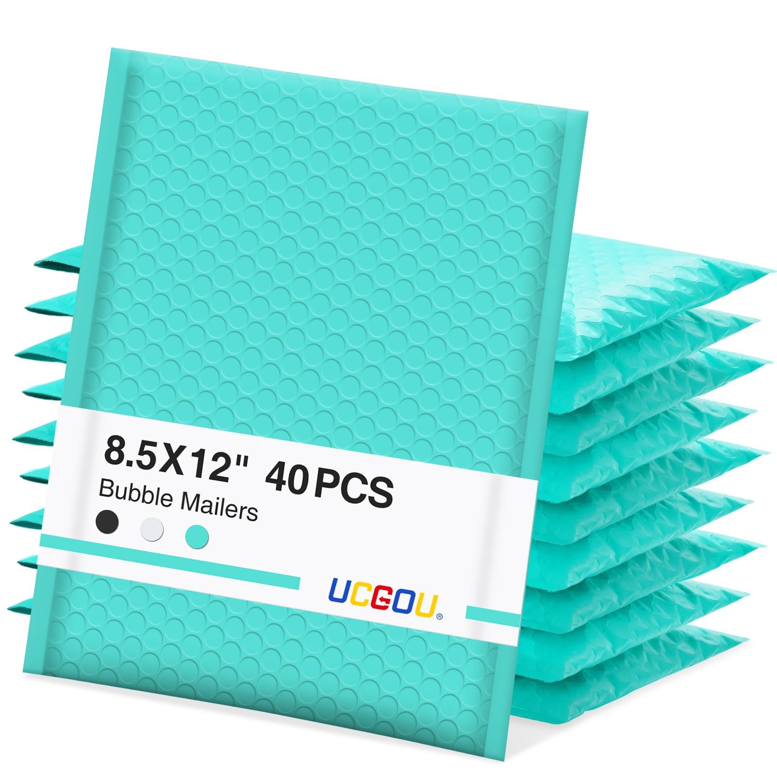 UCGOU Bubble Mailers 8.5x12 Inch 40 Pack, Teal Padded Envelopes Medium Waterproof Packaging Bags for Shipping, Self Seal Strong Adhesive Mailing Bubble Envelopes for Jewelry Makeup Supplies