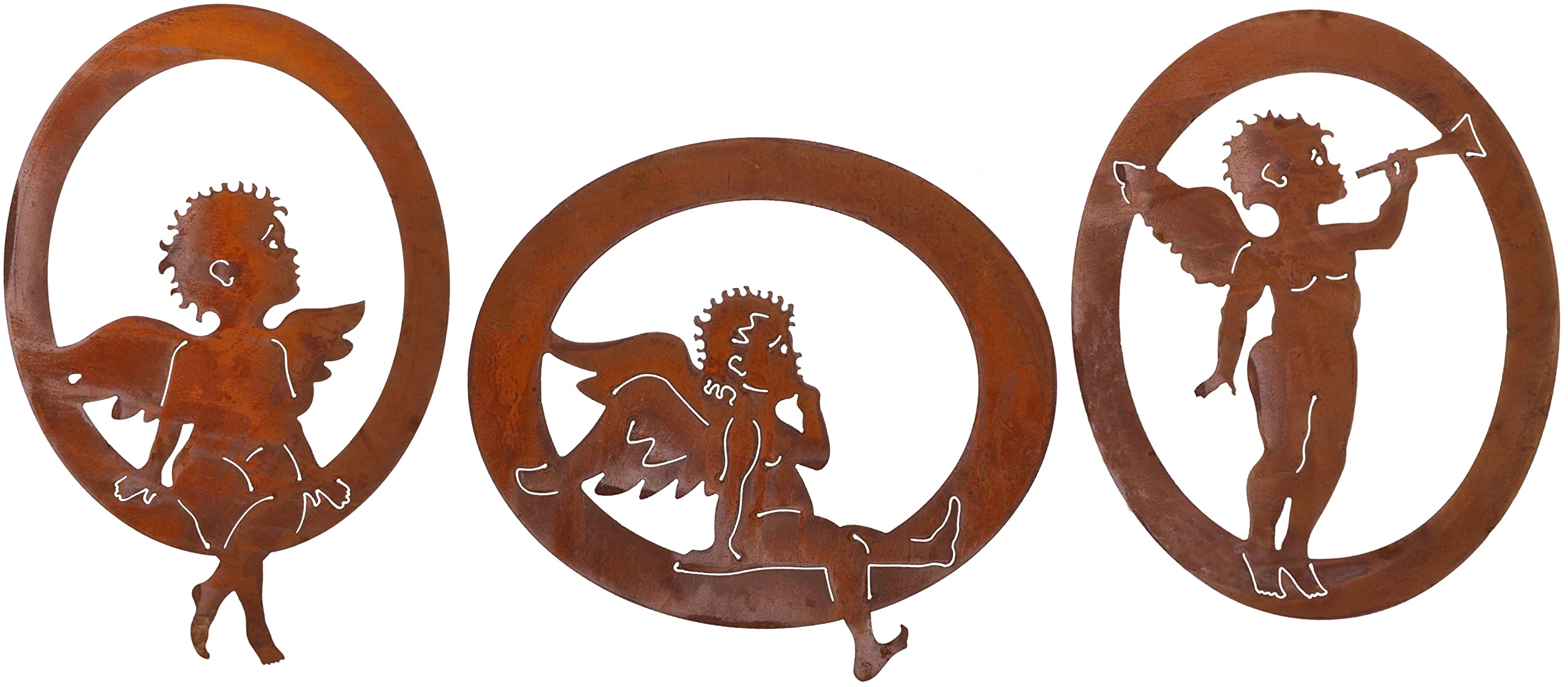 KOTARBAU® Decoración de jardín de Metal Oxidado, Diseño de ángel, Figura Decorativa, Efecto Oxidado, Ángeles de decoración, Adornos de Pared, Forma Ovalada, 3 Unidades
