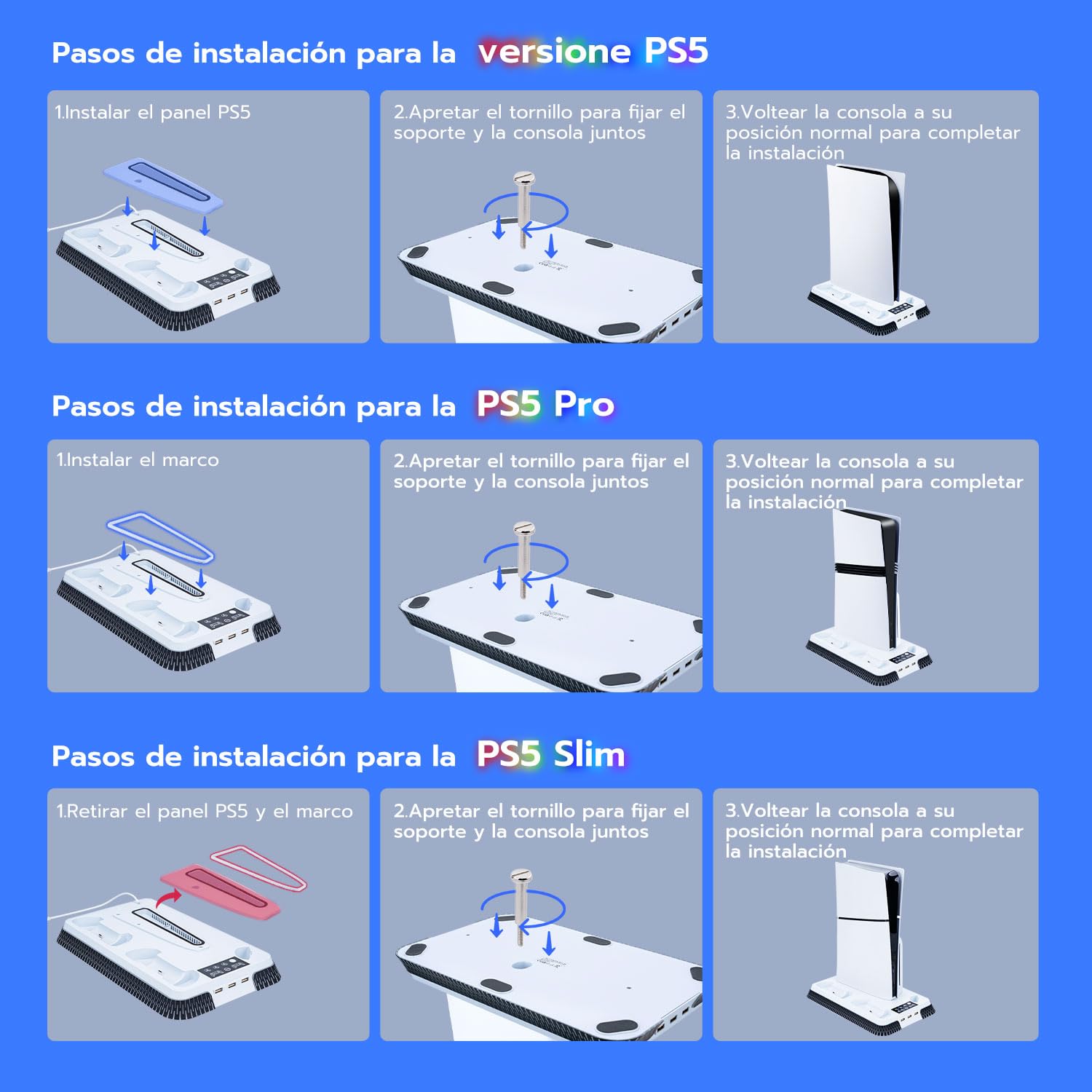 Wigearss Soporte Vertical para PS5/PS5 Slim/PS5 Pro con Ventiladores de Refrigeración Carga para 2 Mandos, Ventilador de Enfriamiento Ajustable en 3 Niveles con 10 Efectos de Iluminación LED