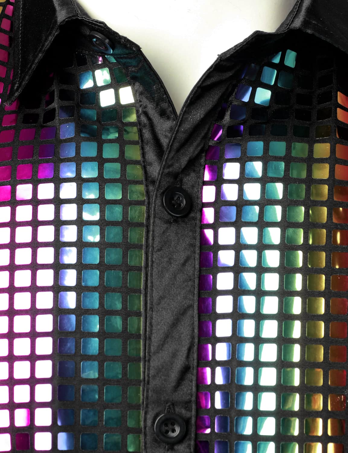 JOGAL - Camicia con paillettes stile discoteca anni '70, a maniche corte per uomo