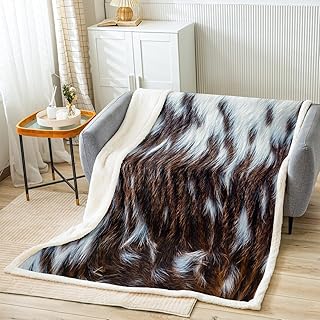 Manta de forro polar con estampado de piel de vaca para bebé, 30 x 40 pulgadas, manta de felpa con estampado de piel de vaca para cama, sofá, manta sherpa de lujo, manta mullida de lujo, color marrón