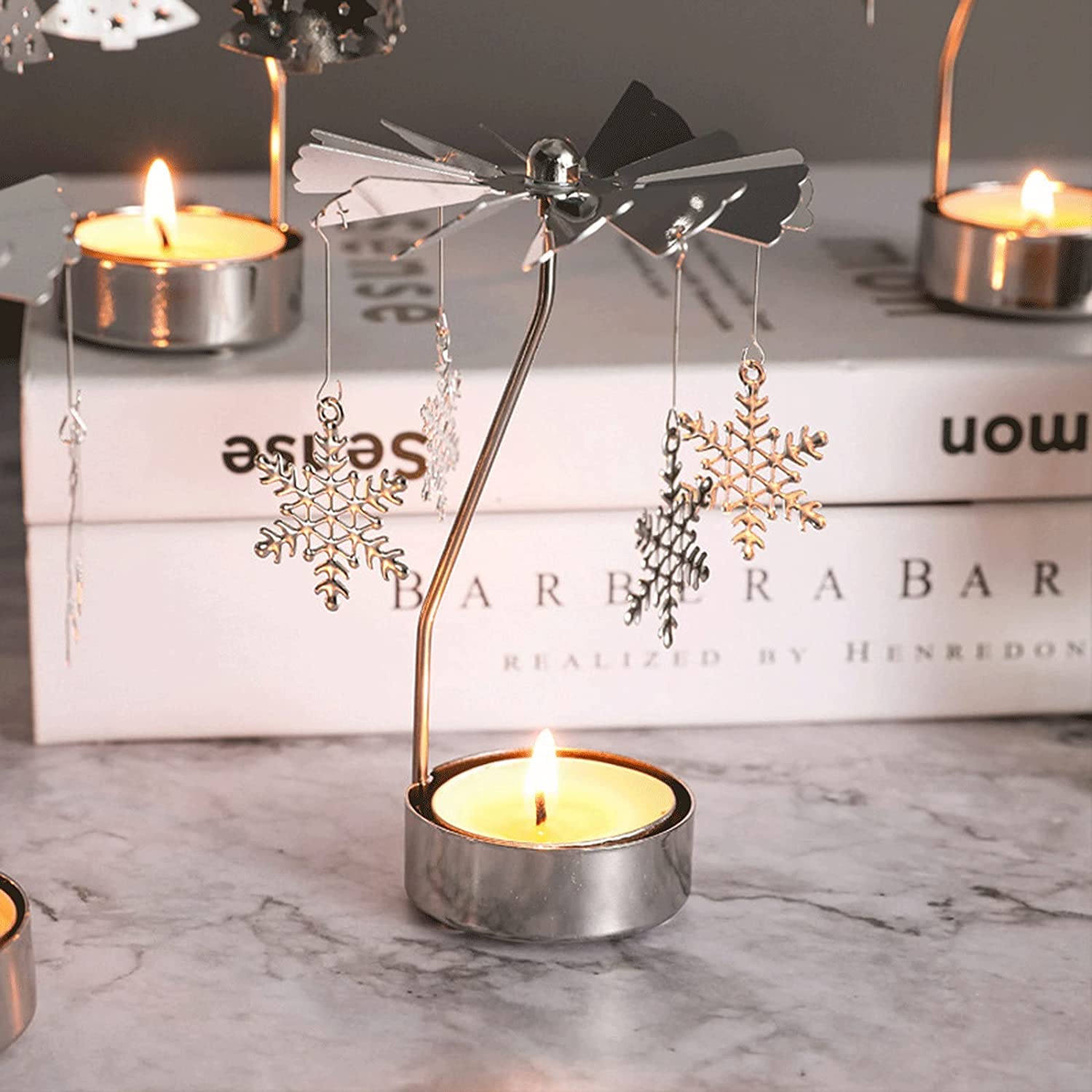 ZUMAHA Nuevo Portavelas Giratorio, exquisitas Luces de té giratorias de Metal, candelabro único, pequeño Regalo para Boda, Fiesta, Festival de Navidad Portavelas