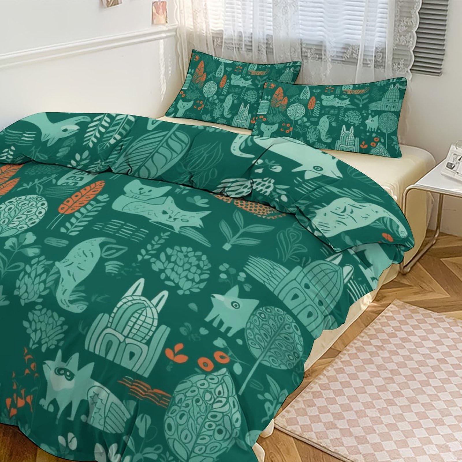 Couette pour grand lit animaux verts : la parure de lit 3 pièces chaude et épaisse