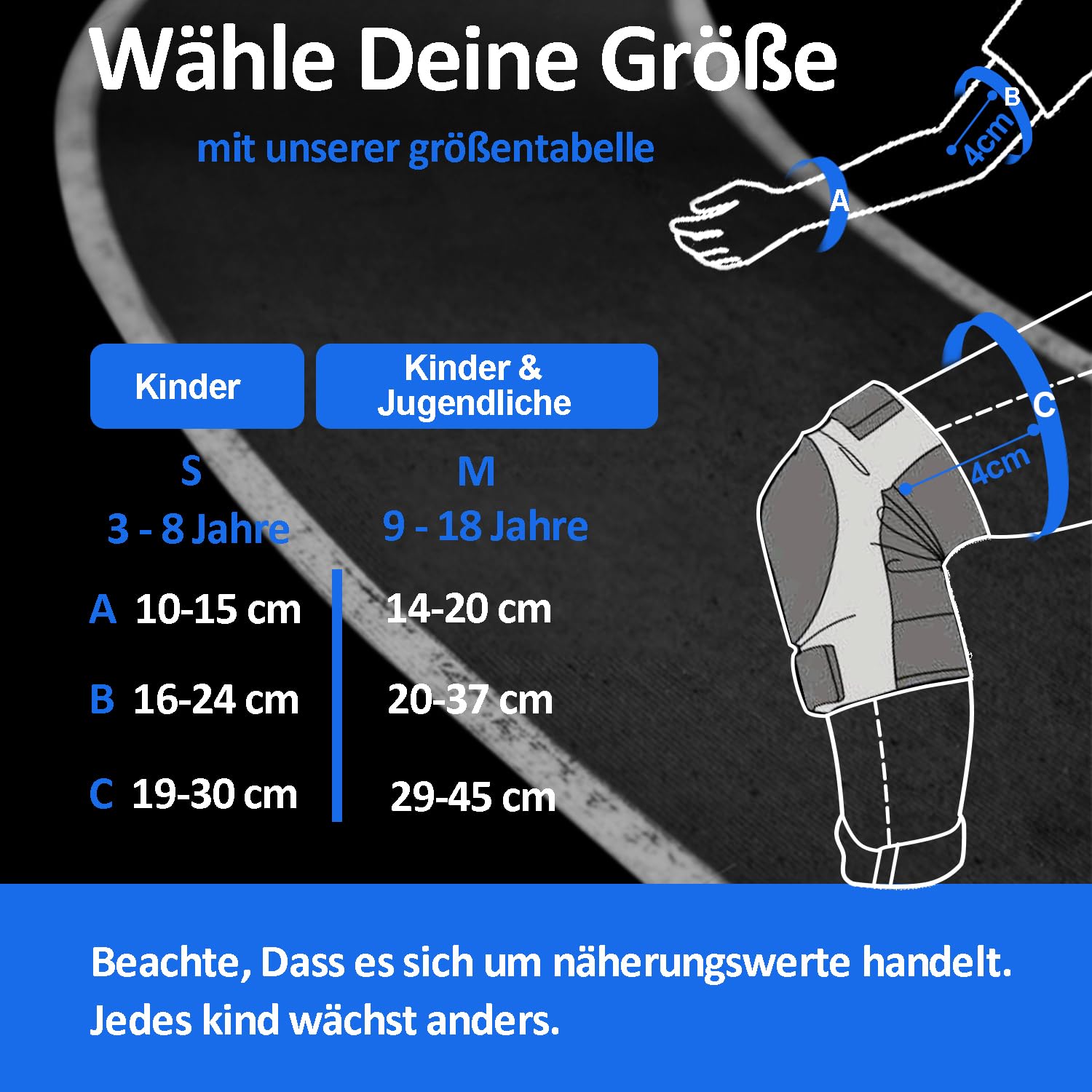 Inliner Schoner Set für Kinder ab 3 bis 18 Jahre - 6 in 1 Profi Schutzausrüstung Set mit 2 Knieschoner,2 Ellenbogenschoner und 2 Handgelenkschoner, Ideal für Skateboarden,Roller,Ski oder Radfahren.