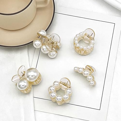 Pinzas para el cabello con garra de perla blanca, 5 unidades, elegantes y pequeñas, antideslizantes, accesorios para el cabello fino para mujeres y
