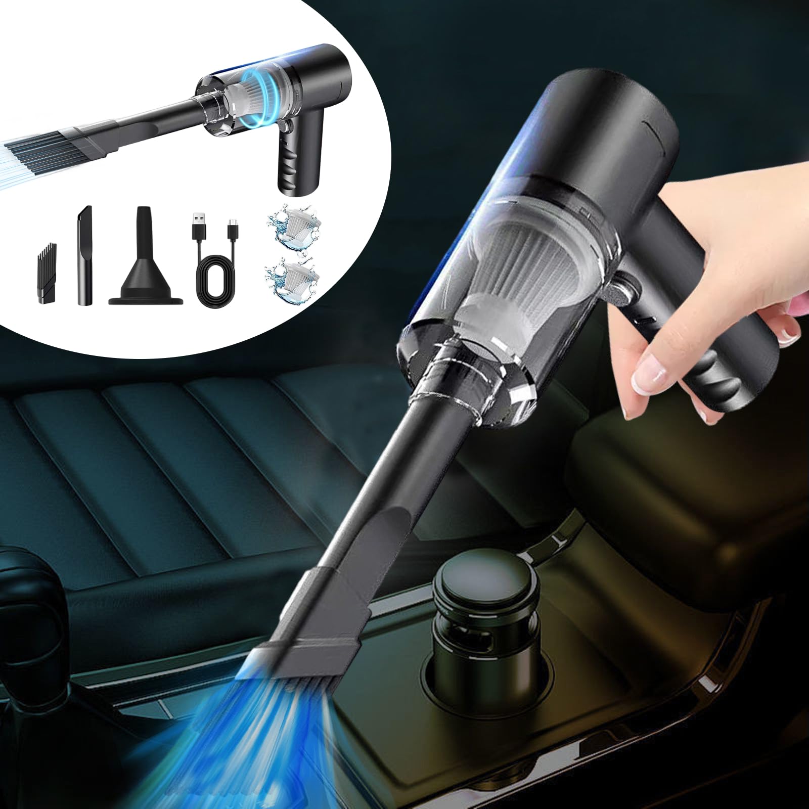 Wireless Automotive Vacuum Cleaner - Handheld Car Vacuum Cleaner - 120W Lightweight Vacuum Cleaner - Car Cleaning Assistants - Rechargeable Cleaners for Cars RVs Trucks