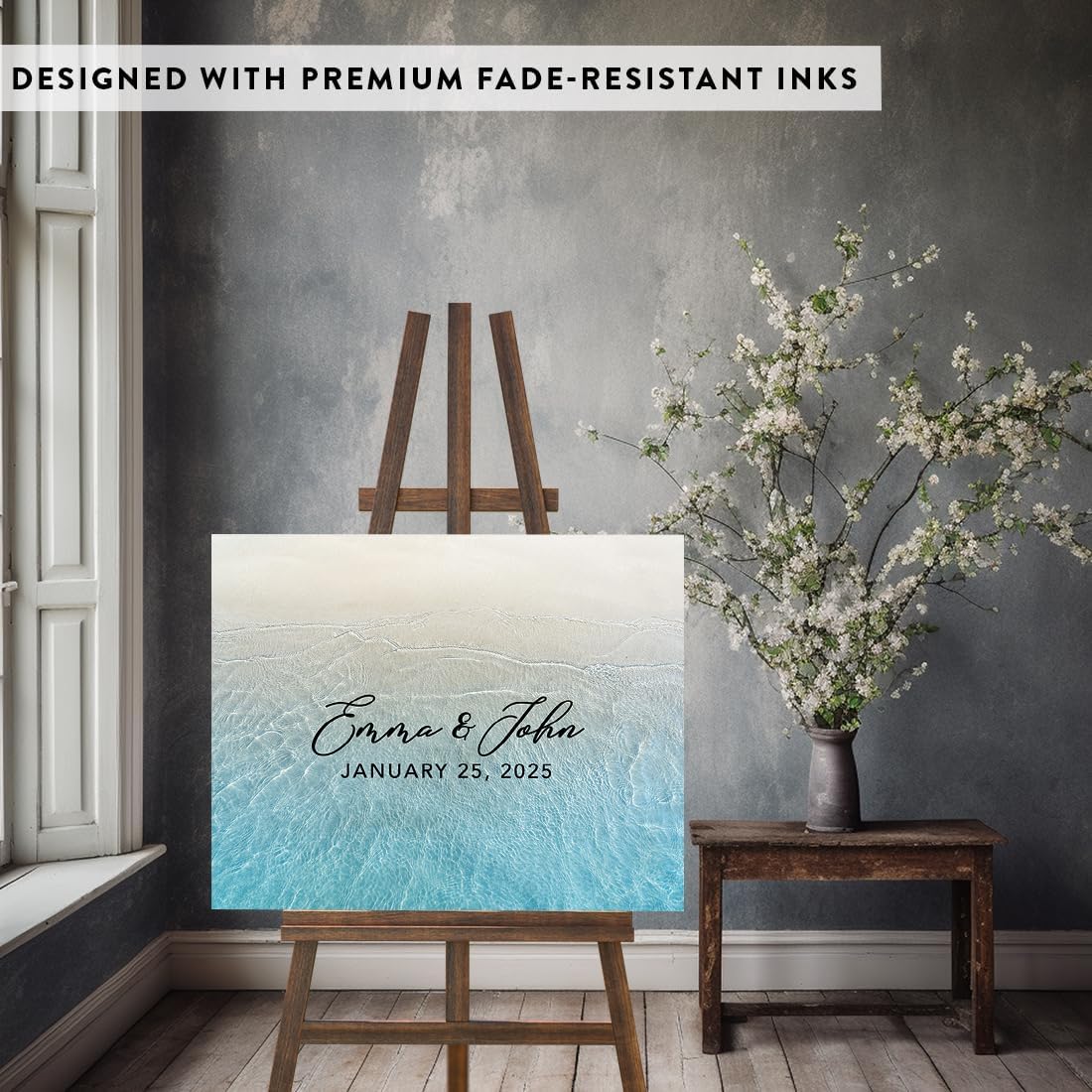 Andaz Press Custom Large Canvas Wedding Guest Book Alternative 16 x 20 Inches Tropical Sand Beach Horizontal Personalized Guest Book Signs for Wedding Welcome Sign for Beach Destination Wedding