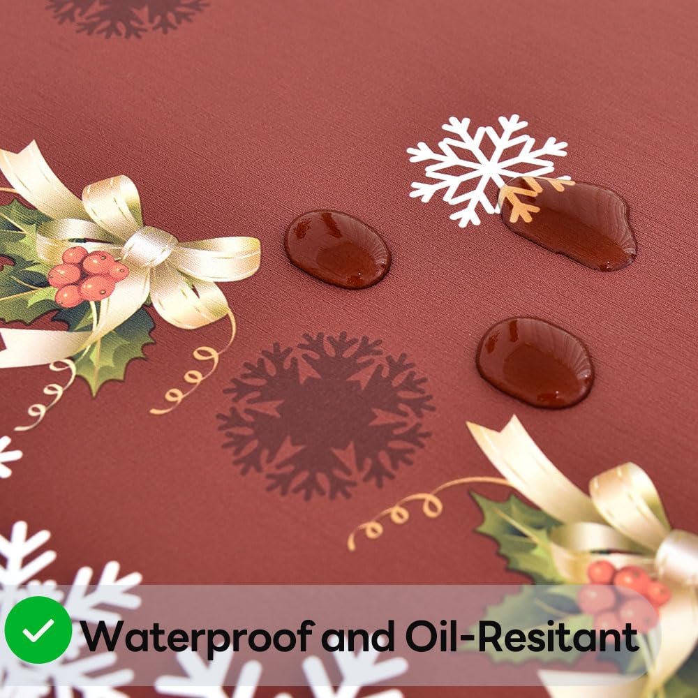 Yofori Christmas Table Cloth Wipe Clean PVC Xmas Tablecloth Rectangle Red Plastic Table Cover Waterproof Wipeable Vinyl Oilcloth for Spring festival New Year Dining Party (Trees-red - Image 2