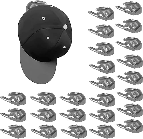 Keioy Paquete de 24 ganchos para sombreros para gorras de béisbol, organizador de pared, estantes de sombreros, estantes de equipaje, ganchos para