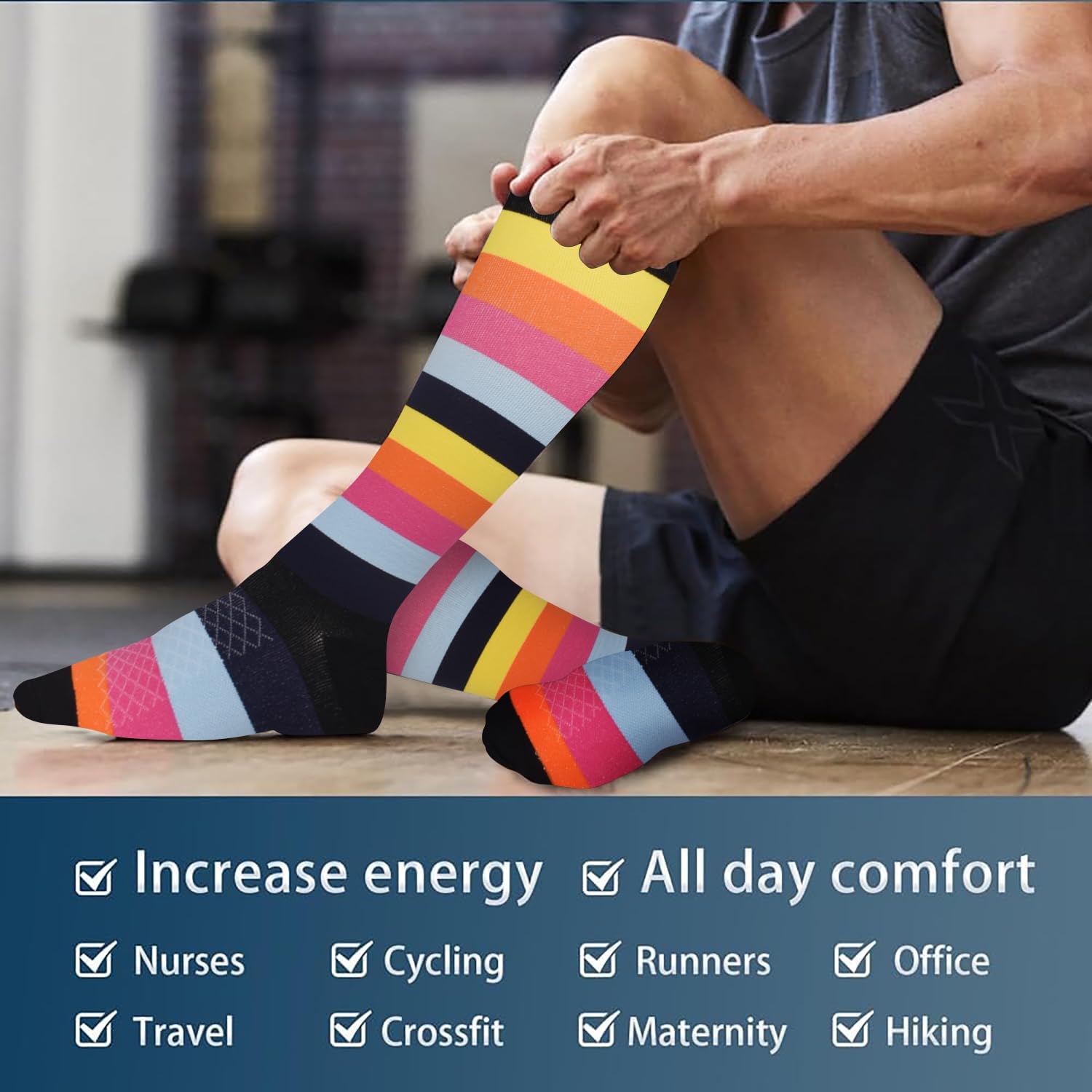 Lot de 8 paires de bas de compression pour homme et femme (15-20 mmHg), chaussettes de contention pour infirmières, sport, vol, voyage, course