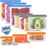 Lerine 10 Pack Dishwasher Safe Reusable Bags, Leakproof Reusable Freezer Bags, BPA Free Food Storage Bags for Marinate Food Travel - 3 Gallon 4 Sandwich 3 Snack Multicolor 10 Pack-3 Gallon 4 Sandwich 3 Snack