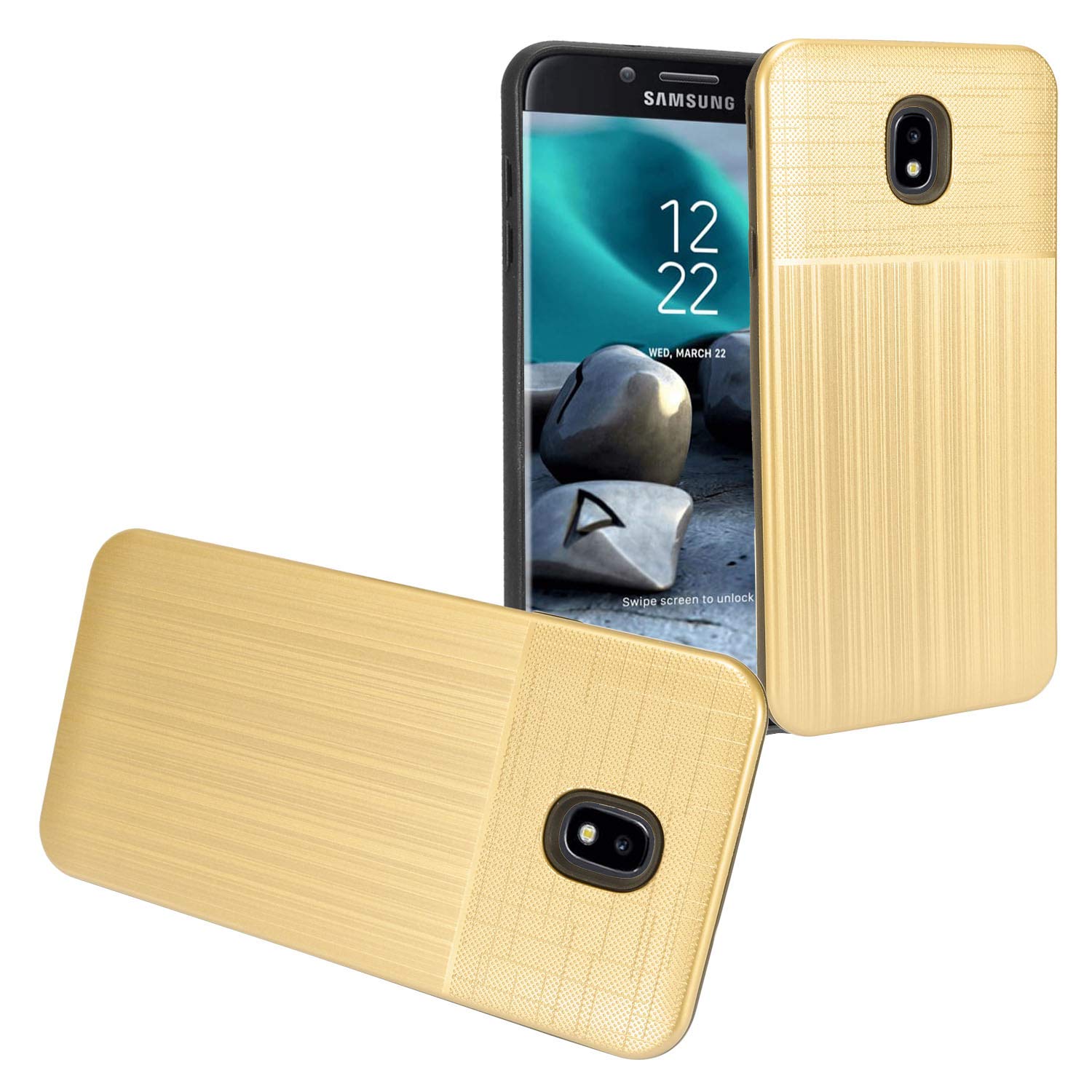 Z-GEN - Galaxy J7 2018, J7 Refine, J7 Star, J7 Crown, J7 Aura, J7 Top, J7 V J7V 2nd Gen J737 - Hybrydowe etui na telefon Samsung + osłona ekranu ze szkła hartowanego - CF2 Gold