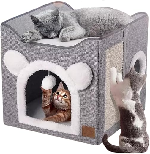 Casinha Cama para Gato Vertical Brinquedo Tapete Fácil Limpar Dobrável Portátil Compacto