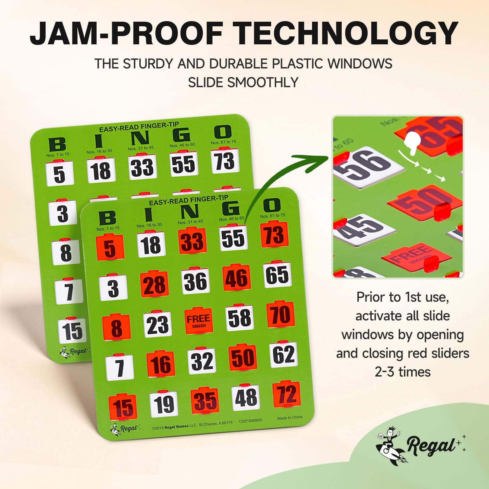 Regal Games Lot 50 Cartes De Bingo Robustes – 5 Plis, Fenêtres Coulissantes, Réutilisables, Idéal Pour événements