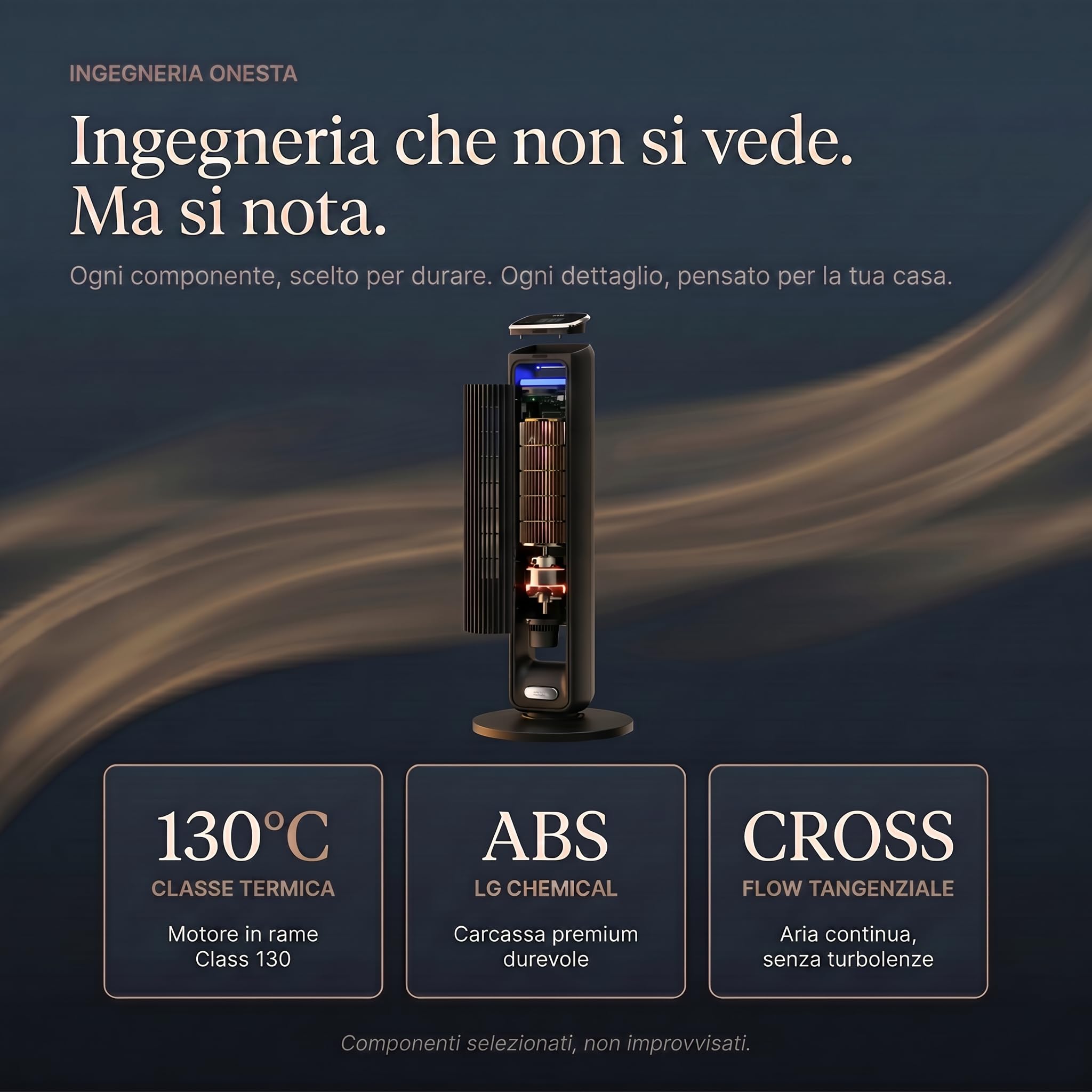 Ventilatore a torre (107 cm), 19 dB, velocità fino a 8.2 m/s, display LED touchscreen, telecomando, 3 velocità, timer da 15 ore, oscillazione di 85°, silenzioso, raffreddamento rapido