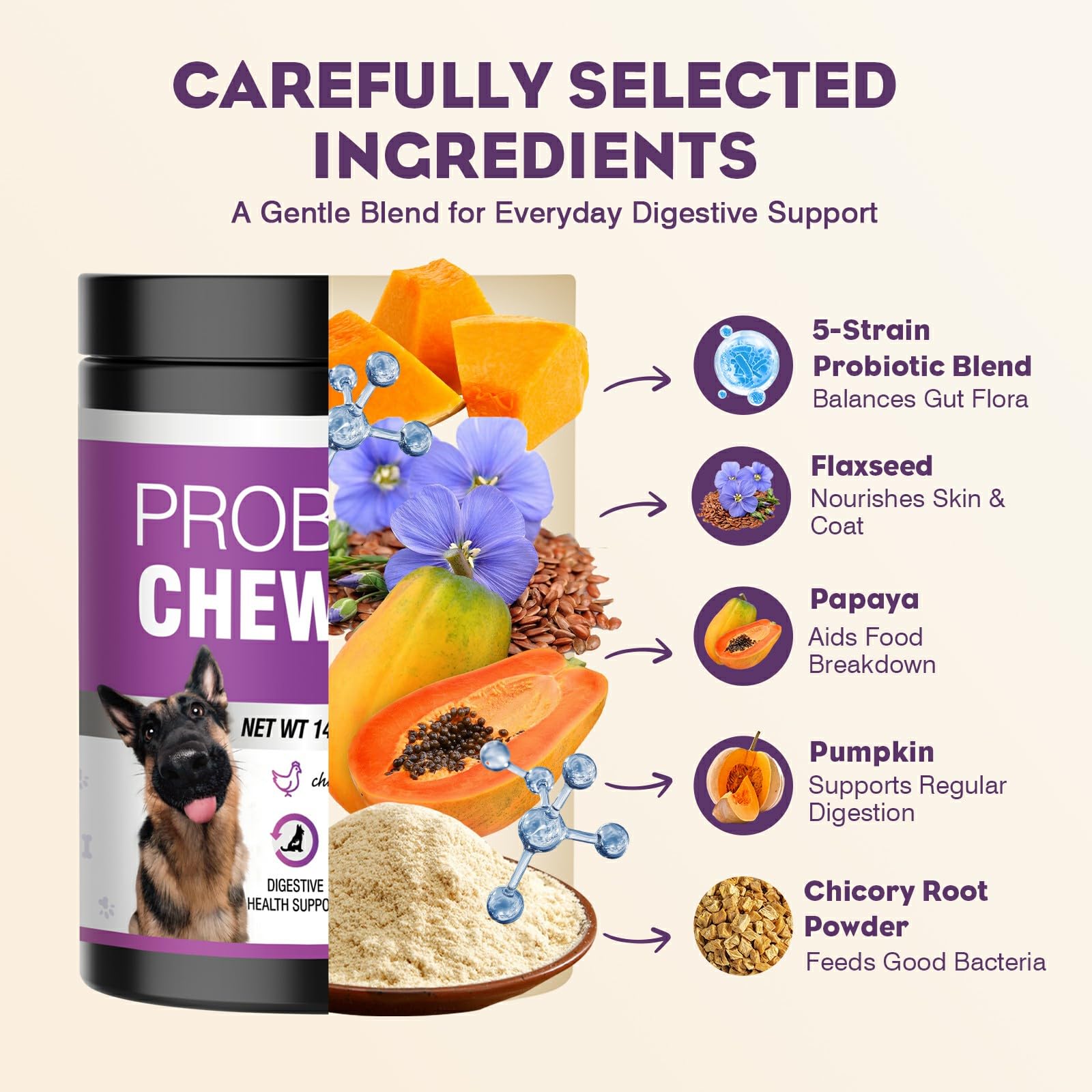 Probiotics for Dogs 200pcs Dog Probiotics for Digestive Health Digestive Enzymes and Prebiotic, Probiotic Chews for Dogs Support Gut Health, Relieve Diarrhea, Itchy Skin, Enhance Immunity - 4