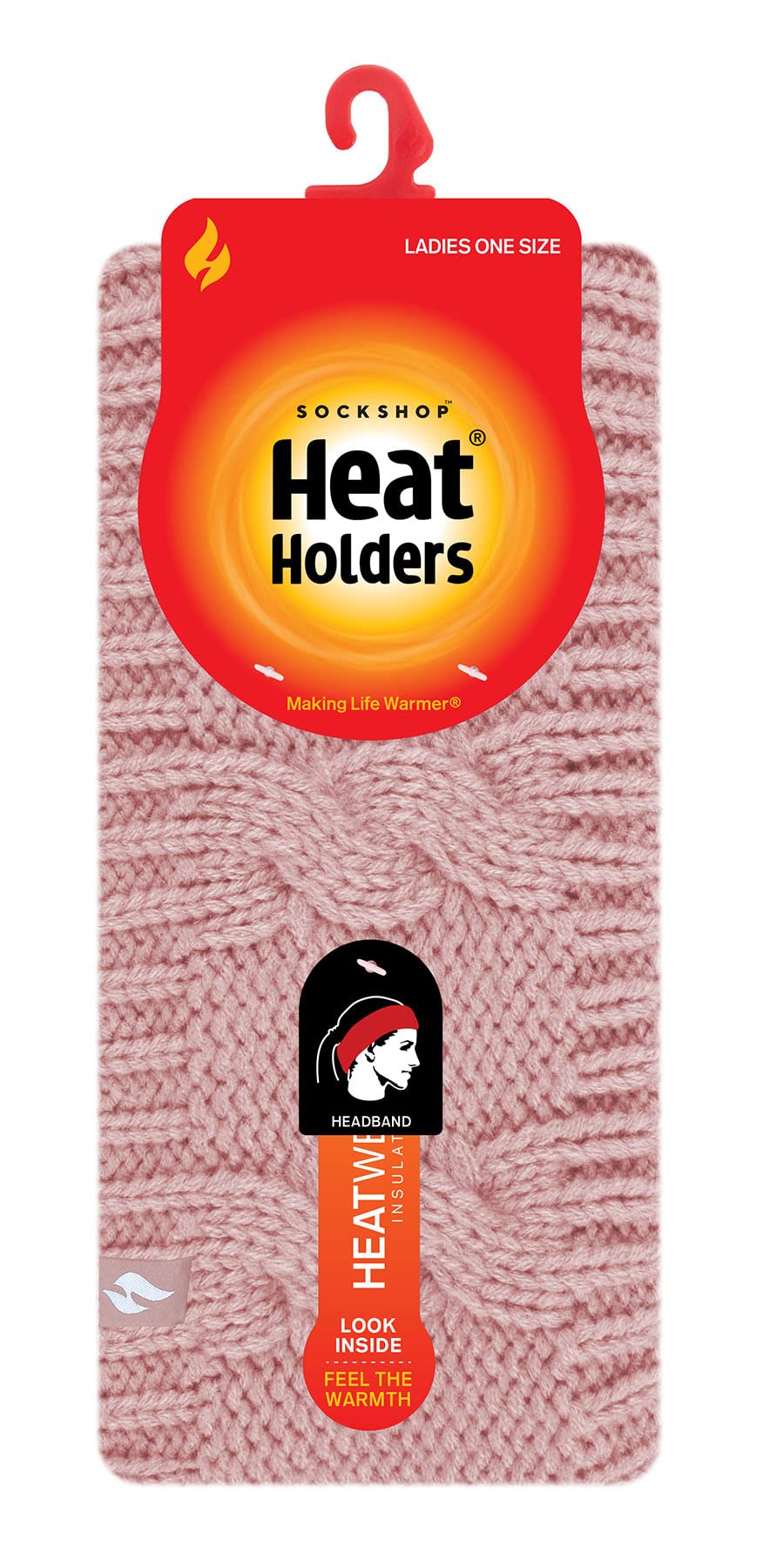 Heat Holders - Ladies Thick Cable Knitted Fleece Lined Thermal Winter Empty Skull Ear Warmer Headband (One Size, Dusky Pink) - Image 2