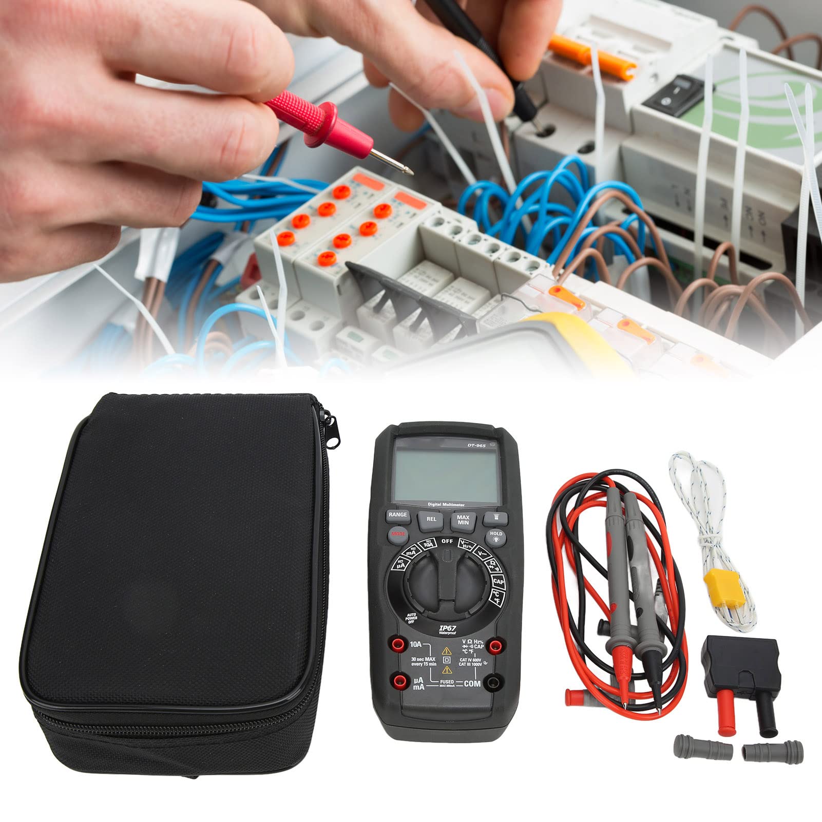 Hyuduo Multímetro Externo IP67, Medidor Digital RMS -965, Diseño Impermeable y Portátil para Electricistas y Técnicos