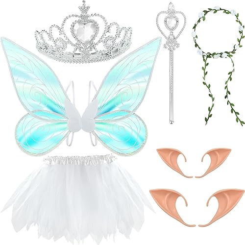 Miniatura 1 de PLULON 9 piezas de accesorio de disfraz de alas de hada para niñas, niñas, brillantes y transparentes, alas de mariposa, falda tutú con varita de