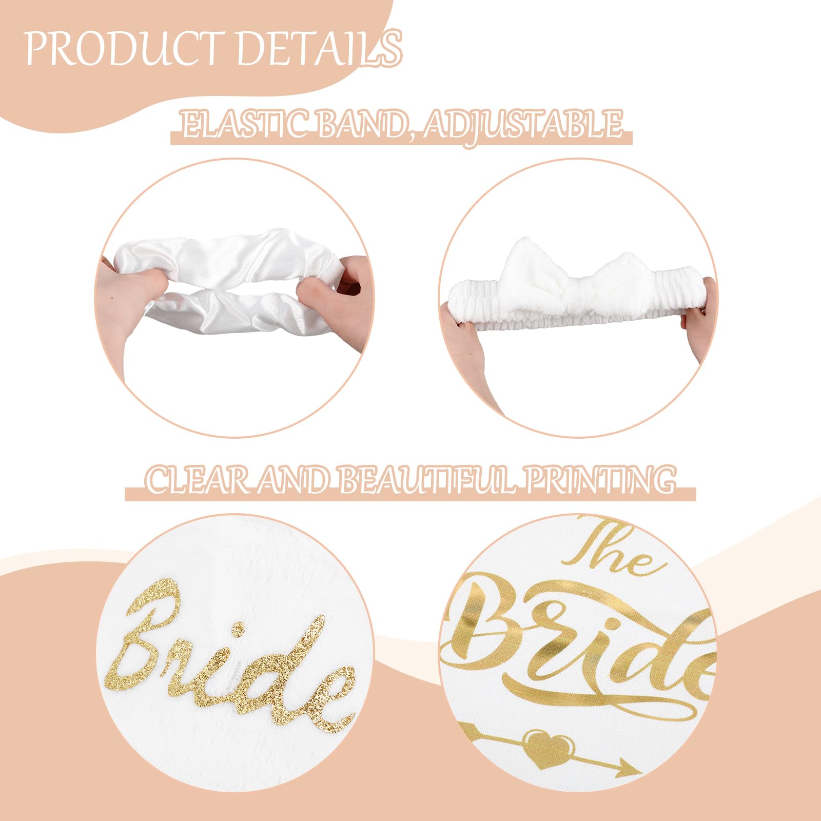 Hestya 6 Regalos de Despedida de Soltera Novia, Pantuflas de Boda Bride Coletero Rosa Diadema Bolsa Antifaz de Seda Espejo