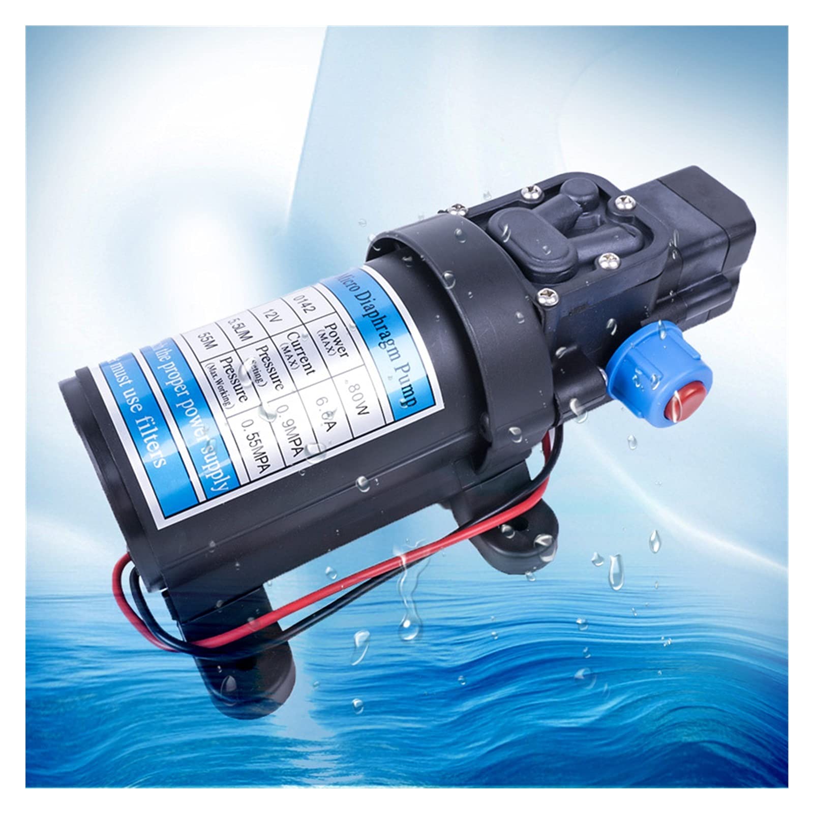 Pompy wodne, części i akcesoria wysokociśnieniowa membranowa pompa wodna, automatyczny przełącznik, DC 12 V, 80 W, 130 PSI, 5,5 l/min, elektryczna pompa wodna (Return Valve typ A)