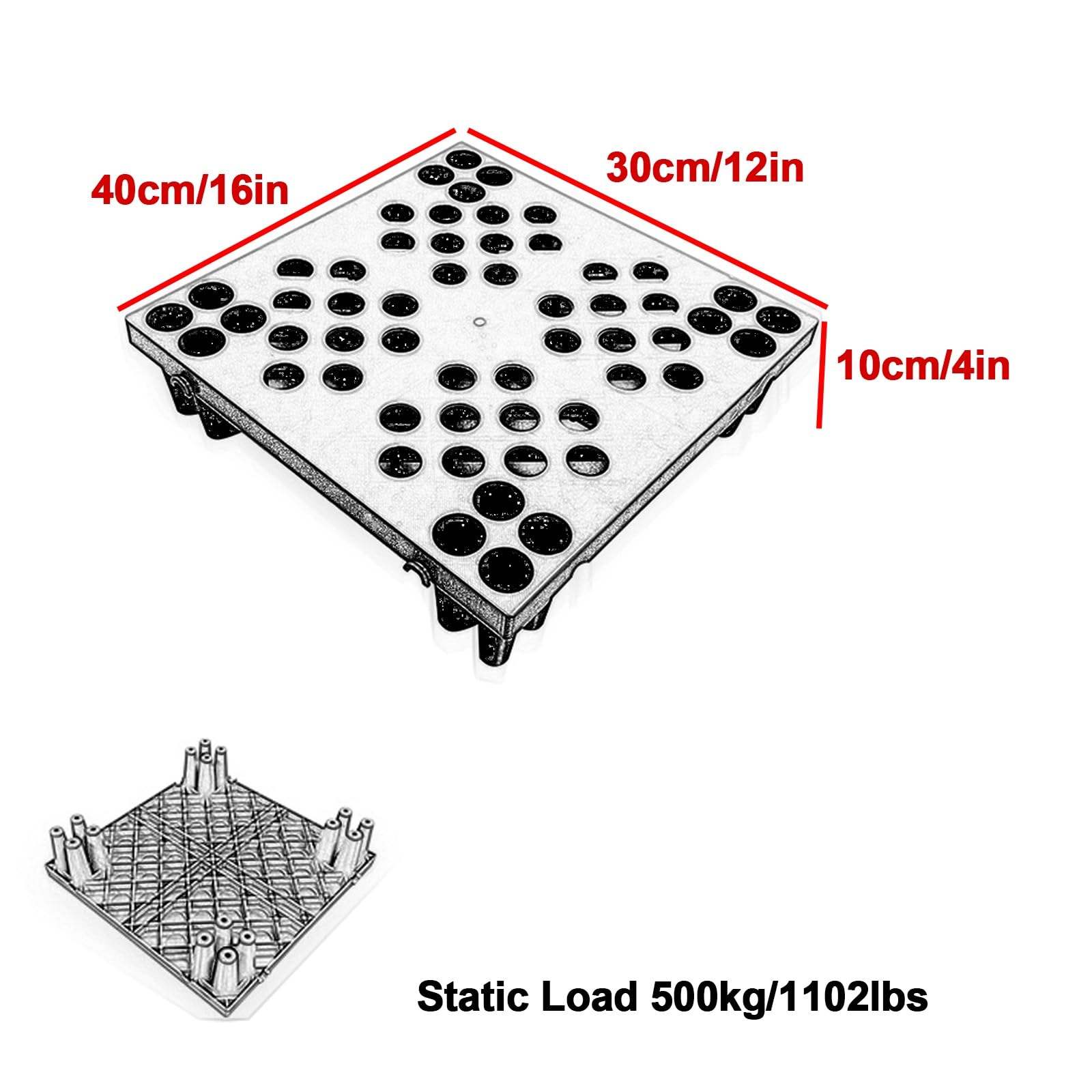 Pallet impilabili in plastica HDPE per cantina, capacità di carico 500 kg, design cavo traspirante, ideale per supermercati e magazzini (blu, 40 x 30 x 10 cm)
