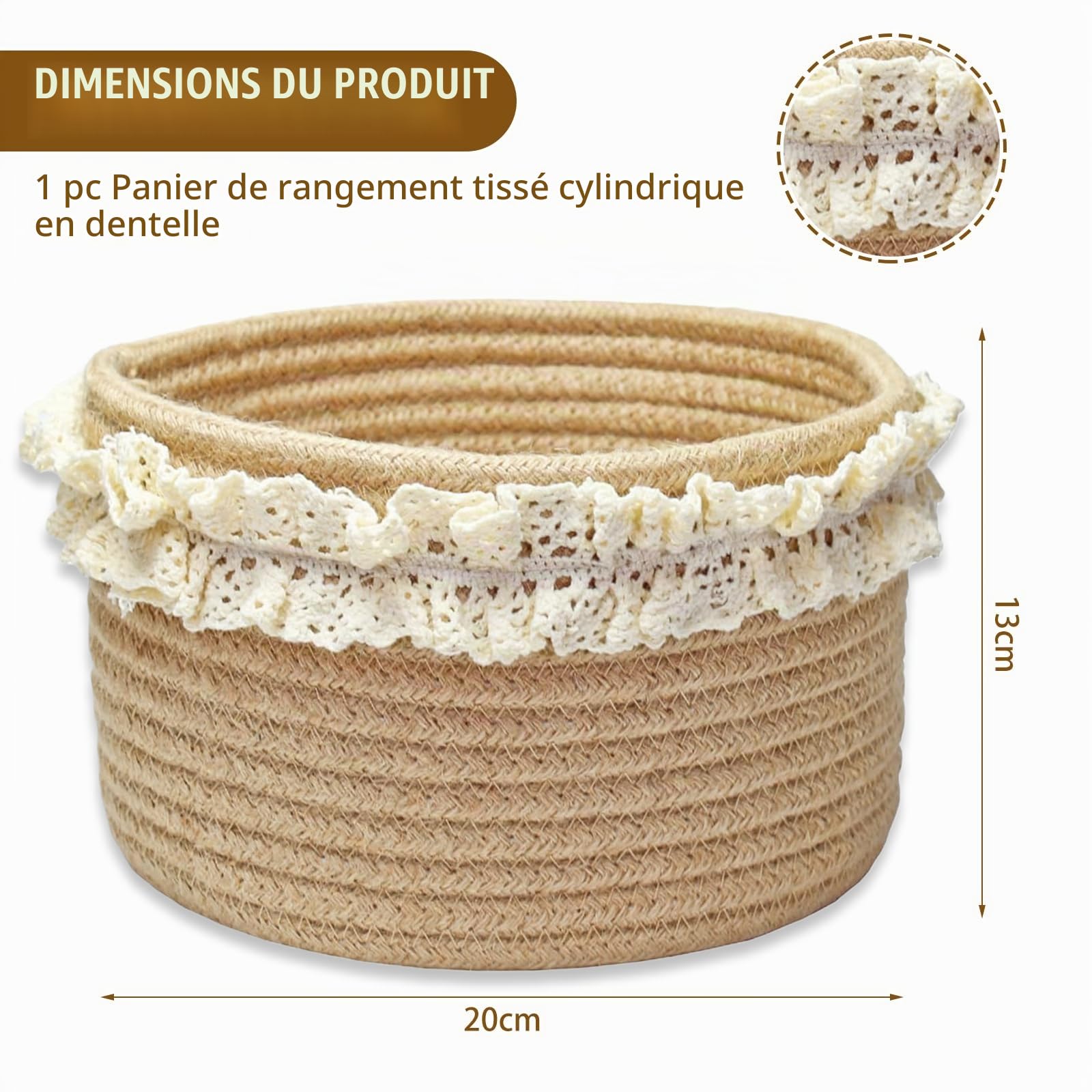 Traumkorb pour Cadeaux Jolis Petits paniers Ronds pour bébé Mariage Anniversaire Mini Déco Paniers en Jute et Corde pour la décoration de la Maison Marron 20 x 2